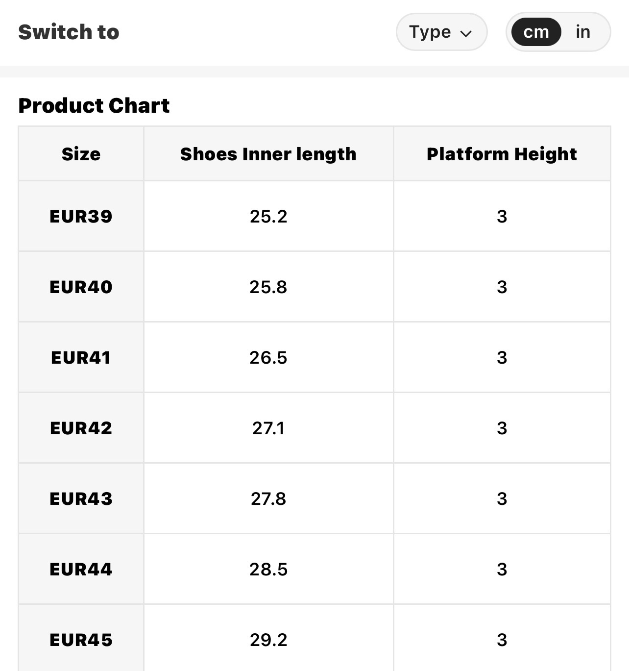 Size Chart